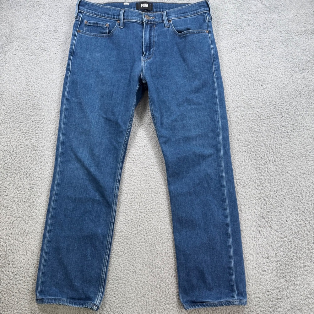 Paige Federal Slim Straight Jeans Mens 33x27 Medium Wash Blue Stretch Denim Pant